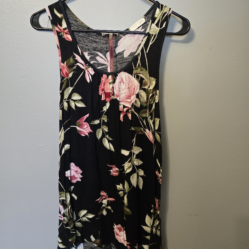 Floral Sleeveless Black Top